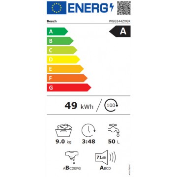 Bosch Πλυντήριο Ρούχων 9kg 1400 Στροφών Γκρι WGG244ZXGR